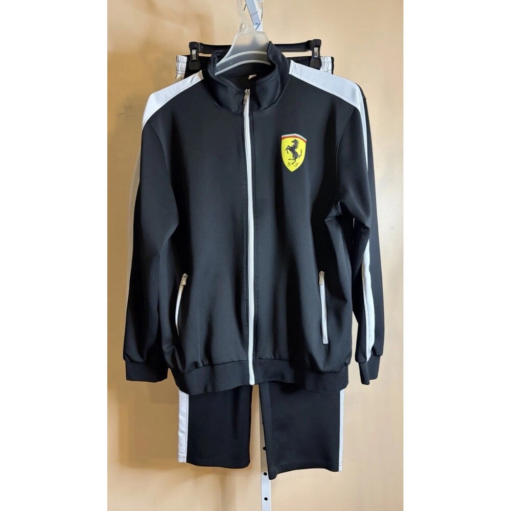 Scuderia Ferrari  Men Track Suit Black White Stripes XL Jacket Pants Zipper Car